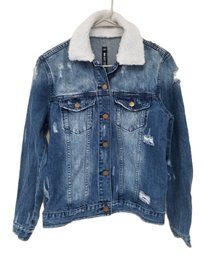 Lord & Taylor Design Lab Distressed Denim Jacket With Fleece Collar - Size XS