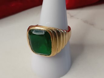 14k Gold Men's Green Stone Ring