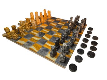 Marble Chess / Checkers Set In A Vintage Chivas Royal Trunk.