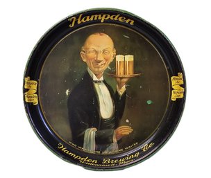 Vintage 1934 Hampden Brewing Co. 'Handsome Waiter' Steel Round Tray