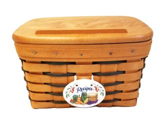 Vintage 1998 Original Longaberger Company Recipe Basket With Plastic Liner & Wooden Lid - Dated/signed