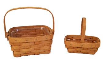 Vintage 1999 Longaberger Miniature & Medium Handwoven Baskets With Handle - Signed/dated
