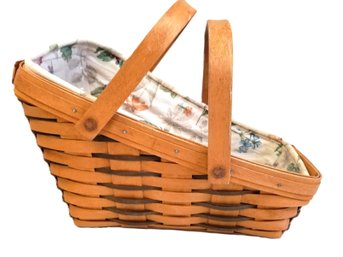 Vtg. 1999 Longaberger Classic 2 Handled Vegetable Basket With Floral Liner & Plastic Insert- Dated/Signed