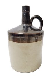 Antique 19th Century Brown & Tan Long Neck Stoneware Whiskey Jug