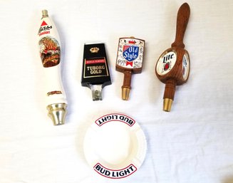 Great Collection Of Assorted Vintage Wood/ceramic Beer Taps & Bud Light Ceramic Ashtray
