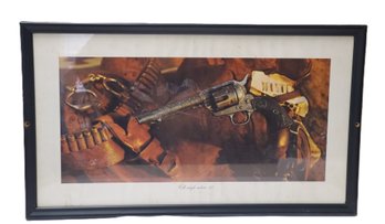 Vintage Framed Colt Single Action Army .45 Revolver Western Still Life Print