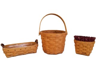 3 Small Vintage Longaberger Handwoven Baskets Signed/dated