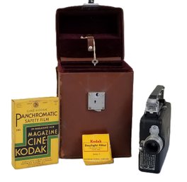 Vintage Magazine Cine-kodak 16mm Movie Camera With Key, Case & Accessories