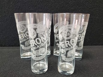 Six Peroni Nastro Azzurro Etched Beer Pilsner Glasses