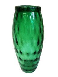 Lovely Vintage MCM Tall Green Glass 'olive' Pattern Vase