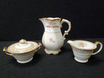 Vintage & Antique Porcelain-Charles Martin CM Limoges Tea Pot & Noritake Claire Lidded Sugar & Creamer Pitcher