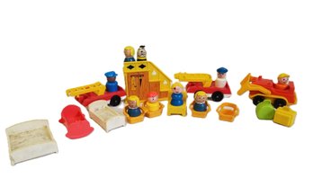 Vintage Fisher Price Little People Toys: Wood And Plastic Characters & Accessories - 23 Pieces Included