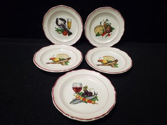 Set Of 5 Vintage L'heure Du Cocktail Saint Amand France Appetizer Plates
