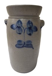 Antique Attributed To P. Herrmann Baltimore MD Salt Glaze Stoneware Tall Crock With Cobalt Blue Floral Design