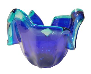 Beautiful White Cristal Italy Murano Style Blue & Green Cased Blown Art Glass Bowl