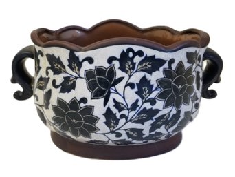 Lovely Oval Decorative Chinoiserie Oval Planter With Scrolled Handles