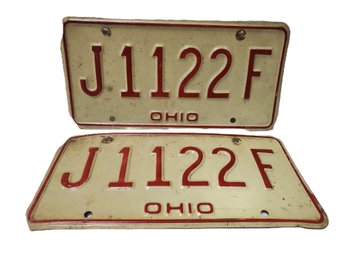 Pair Vintage OHIO Metal Automobile License Plates - Matching Numbers