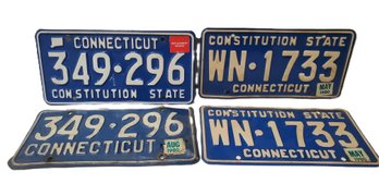 Four Vintage Connecticut Metal Auto License Plates-two Pairs Matching Numbers