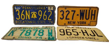 Four Vintage Metal Automobile License Plates-new York, New Jersey, Ohio & Pennsylvania