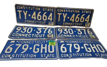 Six Vintage Metal Automobile Connecticut License Plates