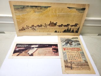 Vintage Winchester Arms & Ammunition 1900 Calendar Page, Advertising Page & Norman Rockwell Wall Poster
