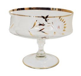 Vintage Romanian Crystal Hand Painted Gold Leaf Compote Pedestal Centerpiece Bowl