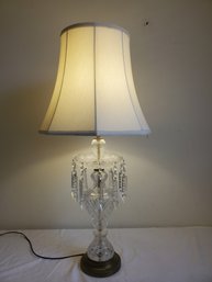 Lovely Cut Crystal Table Lamp With Hanging Cut Prism Crystal Accents - Works!