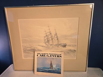 Carl G. Evers Signed Sailboat Artwork With Carl G. Evers Book