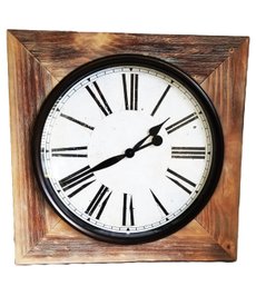 Large Rustic Wooden Framed Wall Clock With Classic Roman Numerals