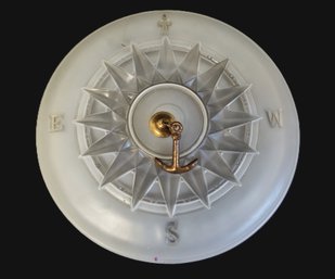 Vintage MCM Ornate Frosted Glass Nautical Compass Ceiling Light Cover With Brass Anchor