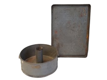 Vintage Metal Swans Angel Food Cake Pan & Small Metal Cookie Pan