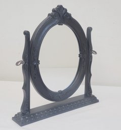 Antique Look Black Painted Wood Dresser Table Top Swivel Vanity Mirror