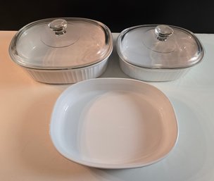 Set Of 3 CorningWare French White Casserole Dishes