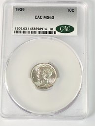 1939 Mercury Silver Dime Graded Slab CAC MS63