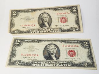 1953 & 1963  Red Seal $2 Dollar Bills  - STAR NOTE*