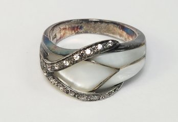 Vintage Sterling Silver Studded Mother Of Pearl Ring
