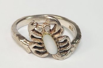 Vintage Sterling Silver Mother Of Pearl Crab / Lobster Ring