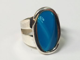Beautiful Sterling Silver Blue Cabochon Stone Heavy Ring