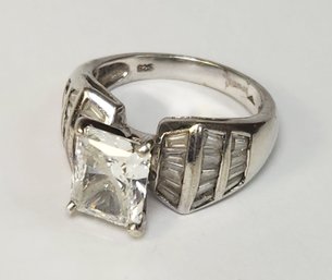 Vintage Sterling Silver Large  CZ Stone Statement Ring