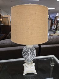 Chic Clear Swirl Glass Table Lamp With White Footed Base