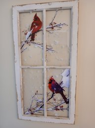 Rustic Wood Faux Window Frame Cardinal Bird Wall Art