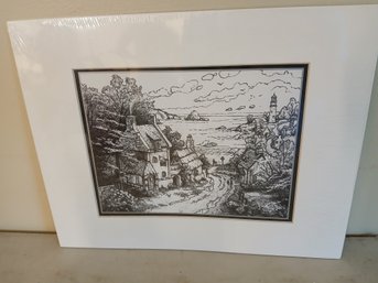 Black/white Accent Print Of The Village Lighthouse By Thomas Kinkade
