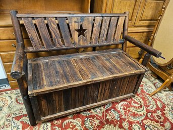 Rustic Log-Style Wood Storage Bench With Star Cutout