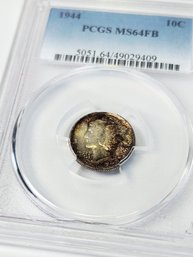 1944 Silver Mercury Dime PCGS Graded Slab  MS64 FB (full Bands)