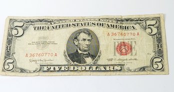 $5 Red Seal Certificate 1963  Bill Note