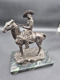 Vintage Signed FREDERICK REMINGTON Solid Bronze Sculpture On Marble Base- Titled 'The Puncher'