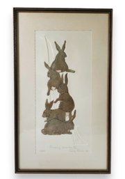 'Receding Hare Line' Intaglio Relief Print By Nancy Nemec