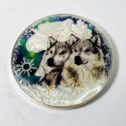 2024 Colorized Wintry Wolves American Silver Eagle 1 Oz .999 Silver