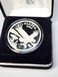 2022 Alaska Mint Silver Medallion Bald Eagle 1 Oz .999 Pure Silver COA And Box