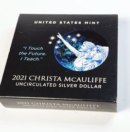 2021 P US Christa McAuliffe Commemorative Proof Silver Dollar In U.S. Mint Box  And COA